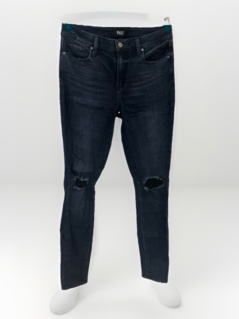 PAIGE Verdugo Ultra Skinny Jeans 31 Dark Wash Indigo Distressed Knee Stretch